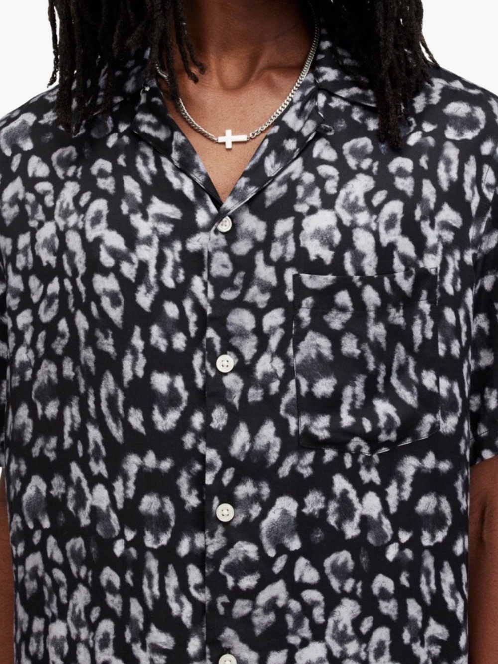 AllSaints Leopard Print Short Sleeve Camp Shirt - Picture 2 of 6